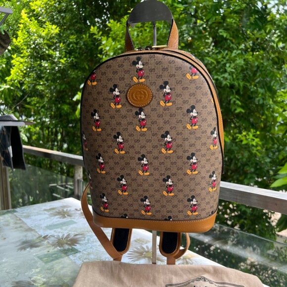 Gucci GG Disney X Mickey Mouse Supreme Leather Backpack Tan Brown Italy Bag NEW main image 8